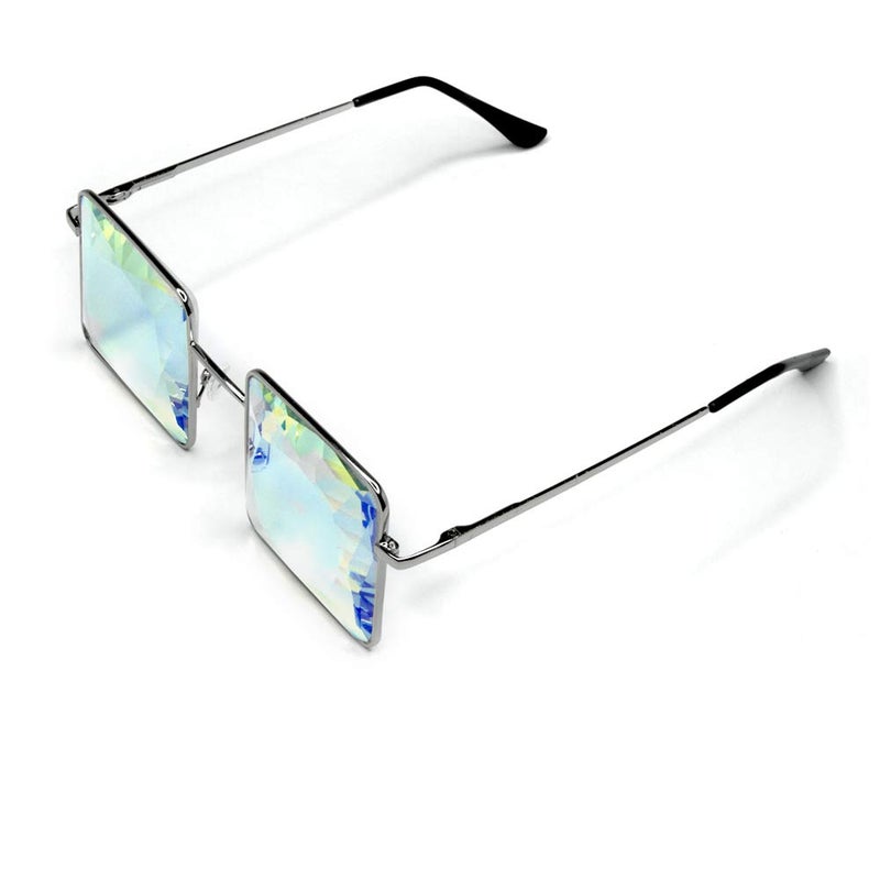 GloFX Square Kaleidoscope Glasses - Metal Frame - MC Squared Rainbow Light Diffraction EDM Festival Rave Prism Glasses - Image 3